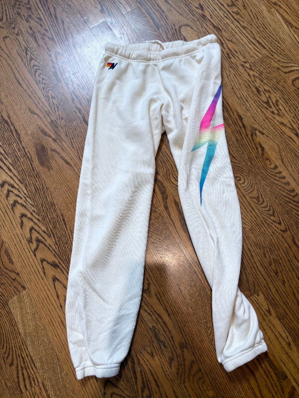 Aviator Nation Cream Rainbow Ombre Lightning Bolt Sweatpants Size M